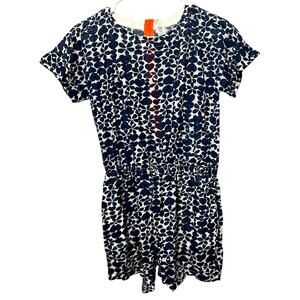 J. Crew Crew cuts girls cotton floral heart print navy white romper. Size 14